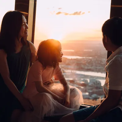 Guests watching the sunset from the Observation Deck